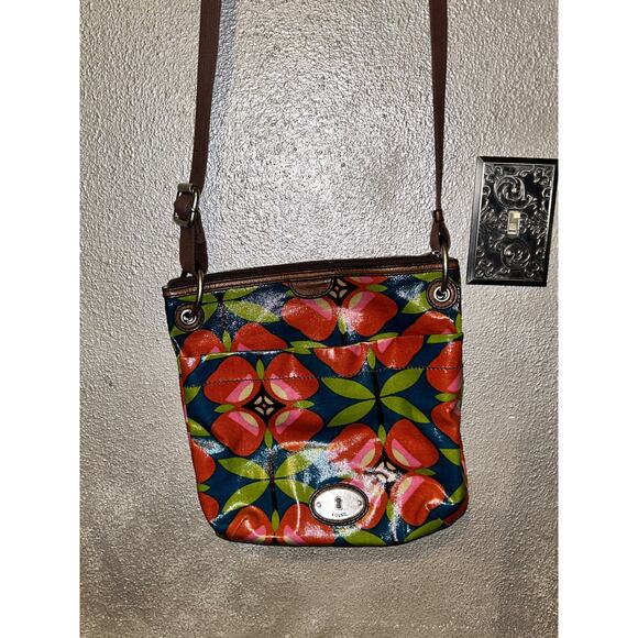 Fossil Key-Per Artsy Preppy Academia Apple Floral Crossbody Purse - Picture 1 of 7